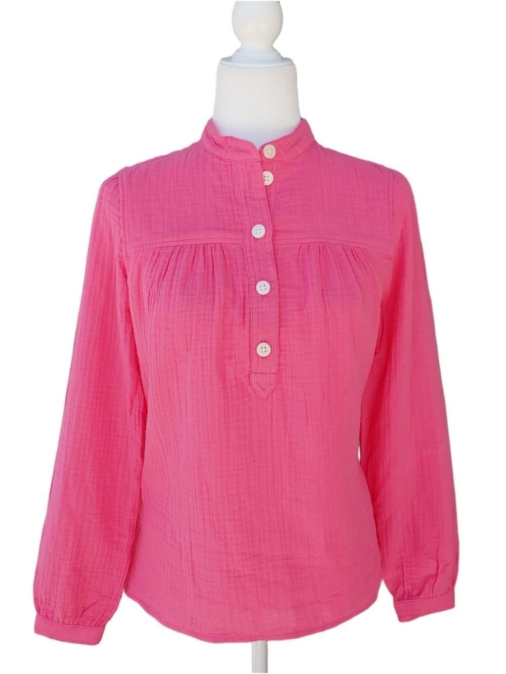 J. Crew Fresco Fuchsia Pink Button-Front Cotton Gauze Top Women's XS NWT